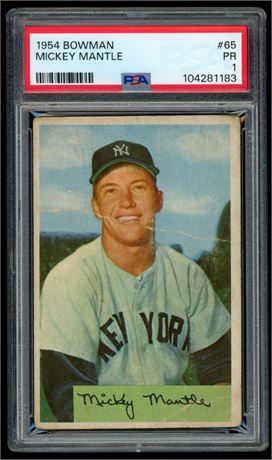 1954 Bowman #65 Mickey Mantle PSA 1 POOR
