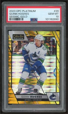 2023 O-Pee-Chee Platinum #29 Quinn Hughes Seismic Gold 5/50 PSA 10 GEM MINT