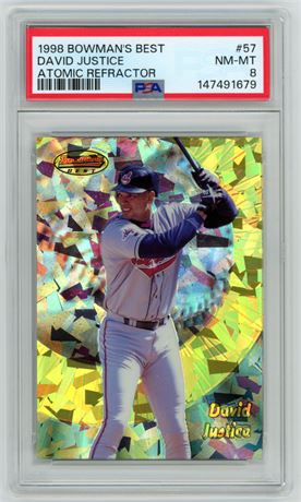 1998 Bowman's Best #57 David Justice Atomic Refractor 74/100 PSA 8 NMMT