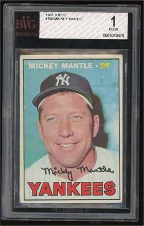 1967 Topps #150 Mickey Mantle BVG 1 POOR (READ)