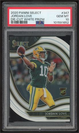 2020 Select #347 Jordan Love RC Die-Cut White Prizm PSA 10 GEM MINT