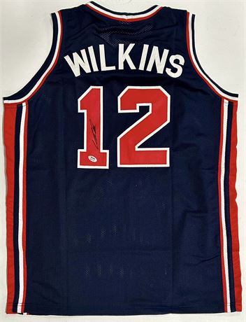 Dominique Wilkins Autographed USA Pro Style Blue Basketball Jersey PSA COA XL