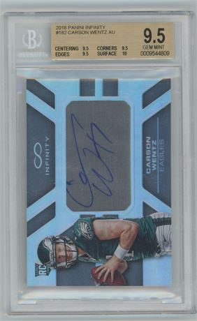 2016 Panini Infinity #182 Carson Wentz RC Auto BGS 9.5 GEM MINT w/ 10 Surface
