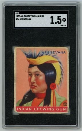 1933 Goudey Indian Gum #94 Minnevana SGC 1.5 FAIR