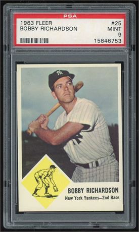 1963 Fleer #25 Bobby Richardson PSA 9 MINT Only 2 Higher