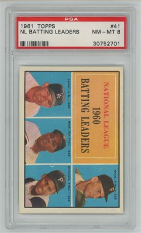 1961 Topps #41 N.L. Batting Leaders (Clemente/Mays) PSA 8 NMMT