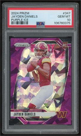 2024 Prizm #347 Jayden Daniels RC Purple Ice 2/225 PSA 10 GEM MINT