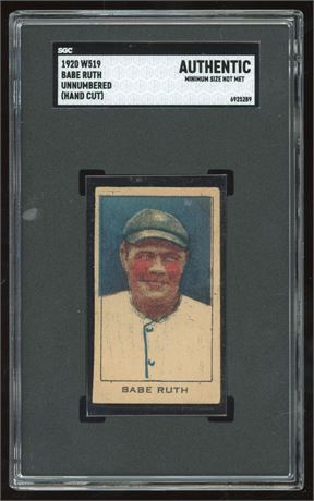 1920 W519 Unnumbered Strip Card Babe Ruth Hand Cut HOF SGC Authentic Min Size