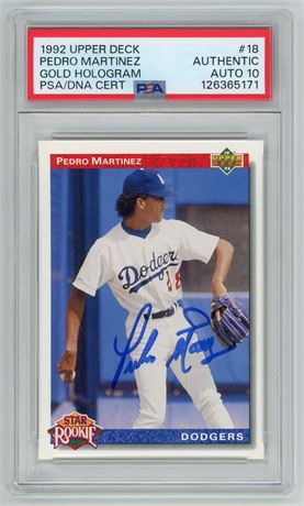 1992 Upper Deck #18 Pedro Martinez RC Gold Hologram PSA Authentic Auto 10
