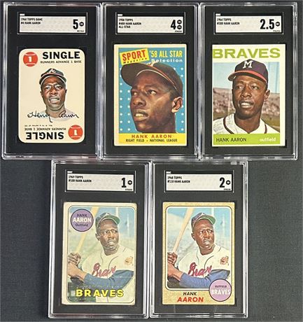 1958-1969 Topps Hank Aaron SGC Graded Lot (5)
