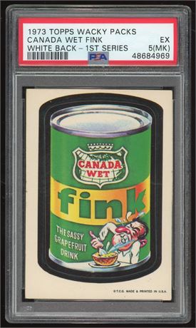1973 Topps Wacky Packs Canada Wet Fink White Back - 1st Series PSA 5(MK)