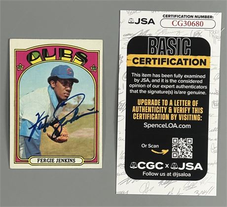 1972 Topps #410 Fergie Jenkins Auto JSA VGEX-EX