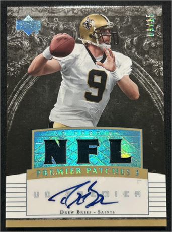 2007 Upper Deck Premier Drew Brees Premier Patches Game-Used Relic Auto 09/15