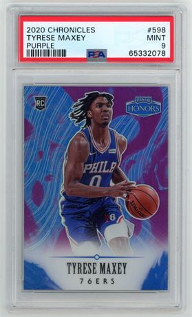 2020 Panini Chronicles #598 Tyrese Maxey RC 19/49 Purple PSA 9 MINT