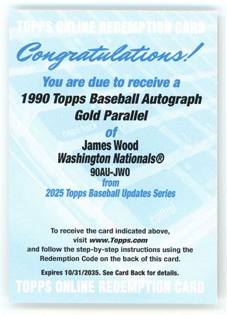2025 Topps Baseball Updates Series James Wood 1990 Topps Baseball Auto Gold