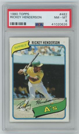1980 Topps #482 Rickey Henderson RC PSA 8 NMMT