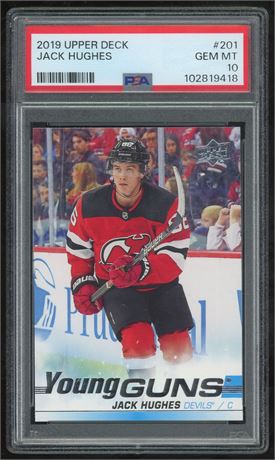 2019 Upper Deck #201 Jack Hughes RC Young Guns PSA 10 GEM MINT