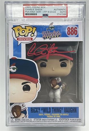 Charlie Sheen Ricky "Wild Thing" Vaughn Funko Pop #886 PSA Authentic Autograph