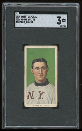 1909-1911 T206 Sweet Caporal Hooks Wiltse Portrait No Cap SGC 3 VG