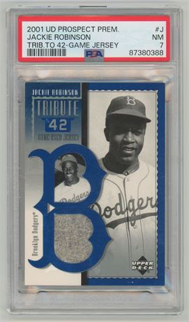 2001 UD Prospect Premieres Jackie Robinson Tribute to 42 Game Jersey PSA 7