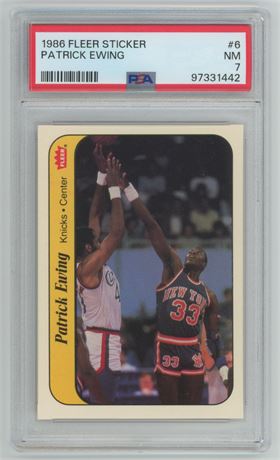 1986 Fleer Stickers #6 Patrick Ewing PSA 7 NM