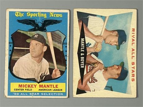 1959-60 Topps Mickey Mantle Low Grade Lot (2)