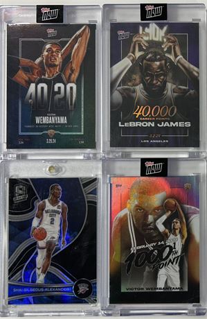 2021-2024 Topps Now/Panini Basketball Stars Lot (4) w/ Wemby, LeBron & Shai