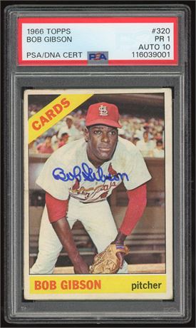 1966 Topps #320 Bob Gibson PSA 1 Auto 10 Dual Certified JSA