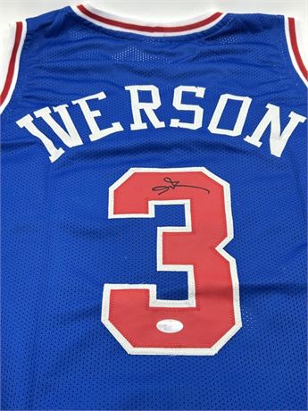 Allen Iverson Autographed Philadelphia Blue Basketball Jersey (PSA) XL