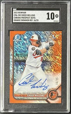2022 Bowman Creed Willems Chrome Prospect Auto Orange Shimmer Ref 16/25 SGC 10