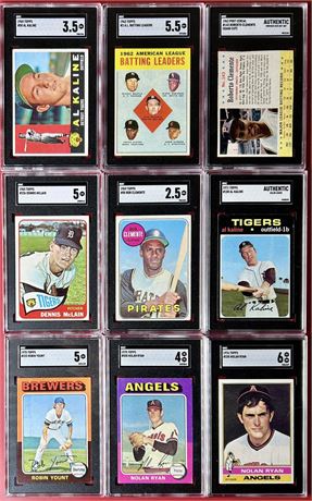 1960-76 Topps/Post SGC Graded Lot (9) w/ Kaline, Ryan, Clemente, Yount RC