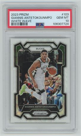 2023 Prizm #103 Giannis Antetokounmpo White Wave 15/39 PSA 10 GEM MINT