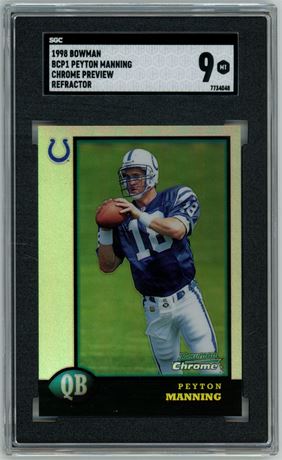 1998 Bowman Peyton Manning RC Chrome Preview Refractor SGC 9 MINT