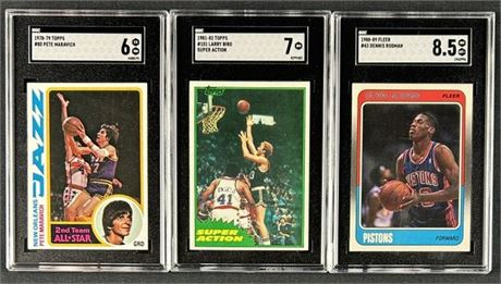 1978-1988 Topps/Fleer Basketball SGC Graded Lot (3) w/ Bird, Maravich, & Rodman