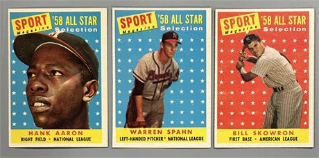 1958 Topps All-Star Lot (3) w/ Aaron & Spahn EX
