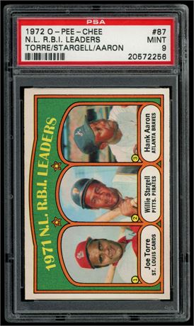 1972 O-Pee-Chee #87 NL RBI Leaders Torre/Stargell/Aaron PSA 9 MINT Pop 9 Highest