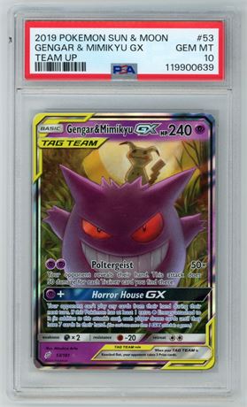 2019 Pokemon Sun & Moon #53 Gengar & Mimik Yu GX Team Up PSA 10 GEM MINT