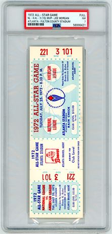 1972 All Star Game Full Ticket NL-4 AL-3 (10) MVP - Joe Morgan PSA 7 NM