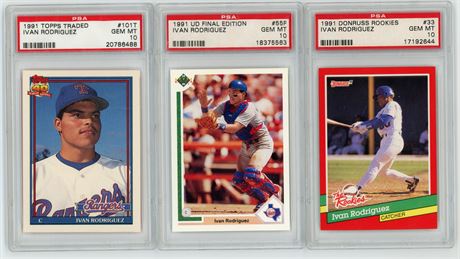 1991 Pudge Rodriguez RC PSA 10 Graded Lot (3)