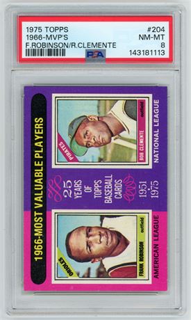 1975 Topps #204 Frank Robinson & Roberto Clemente 1966-MVP's PSA 8 NMMT
