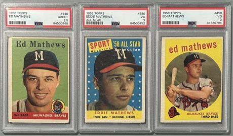 1958-59 Topps Eddie Mathews PSA Graded Lot (3)