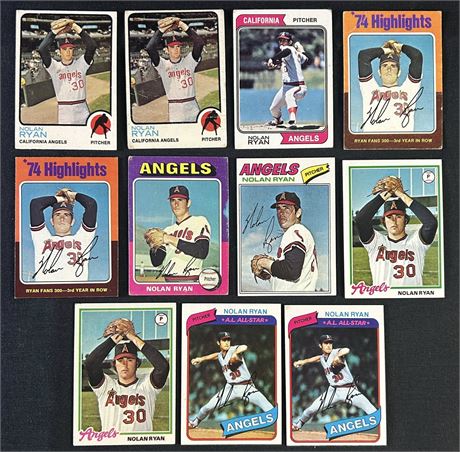 1973-1980 Topps Nolan Ryan Lot (11) EX Avg