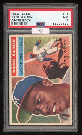 1956 Topps #31 Hank Aaron White Back PSA 7 NM MBA Silver Diamond