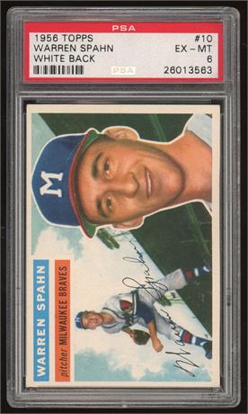 1956 Topps #10 Warren Spahn White Back PSA 6 EXMT