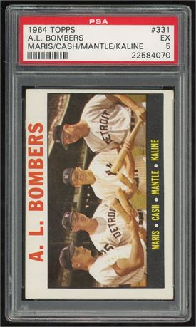 1964 Topps #331 AL Bombers w/ Mantle, Maris & Kaline PSA 5 EX