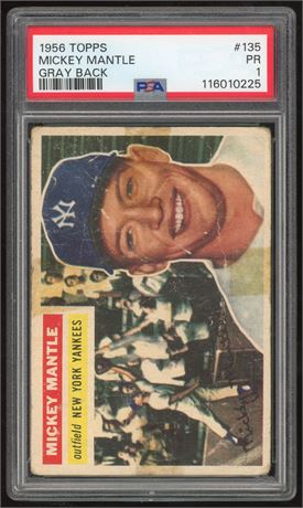 1956 Topps #135 Mickey Mantle Gray Back PSA 1 POOR
