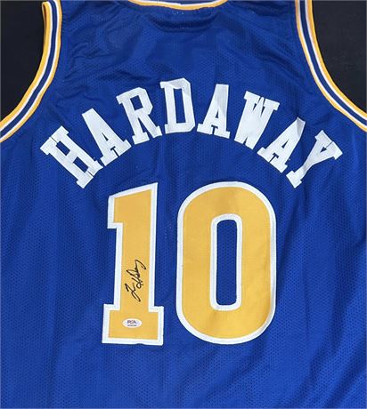 Tim Hardaway Autographed Warriors Blue Basketball Jersey (PSA) XL