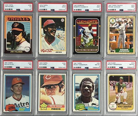 1975-87 Topps/Fleer/Donruss PSA Graded Baseball Star Lot (8) w/ Rose/Ryan