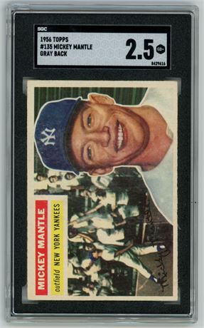 1956 Topps #135 Mickey Mantle Gray Back SGC 2.5 GOOD+