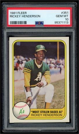 1981 Fleer #351 Rickey Henderson PSA 10 GEM MINT